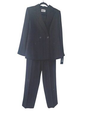 Kasper Womens Two-Piece Black Pinstripe Suit Size 10 Business Formal